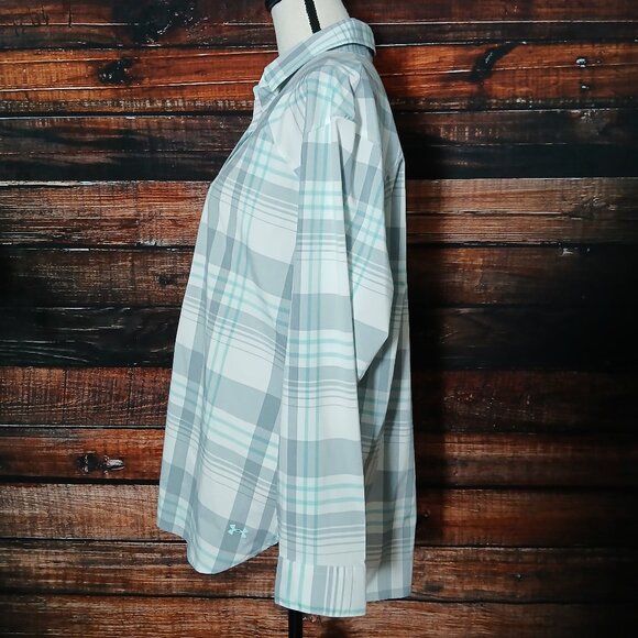 UA Under Armour Top Womens L High Tide Heatgear Active Shirt Plaid Button Front - Picture 6 of 9